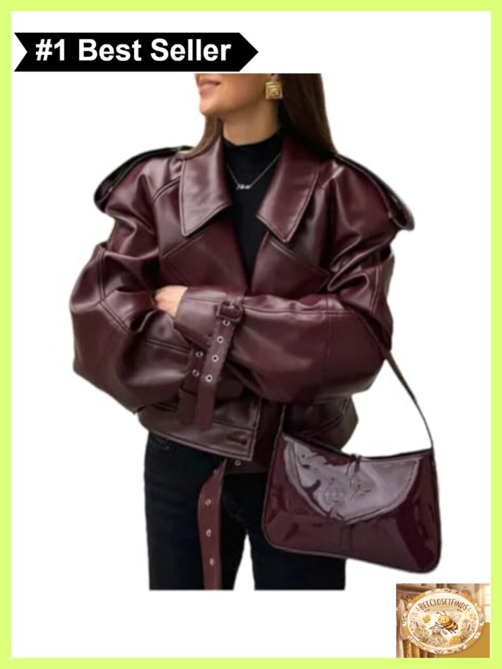 Womens Faux Leather Jacket Long Sleeve Retro Collar Moto Biker Coat